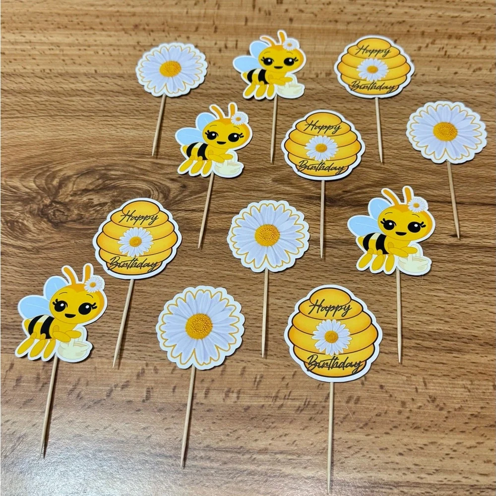 Bee-Themed Birthday Cupcake Toppers